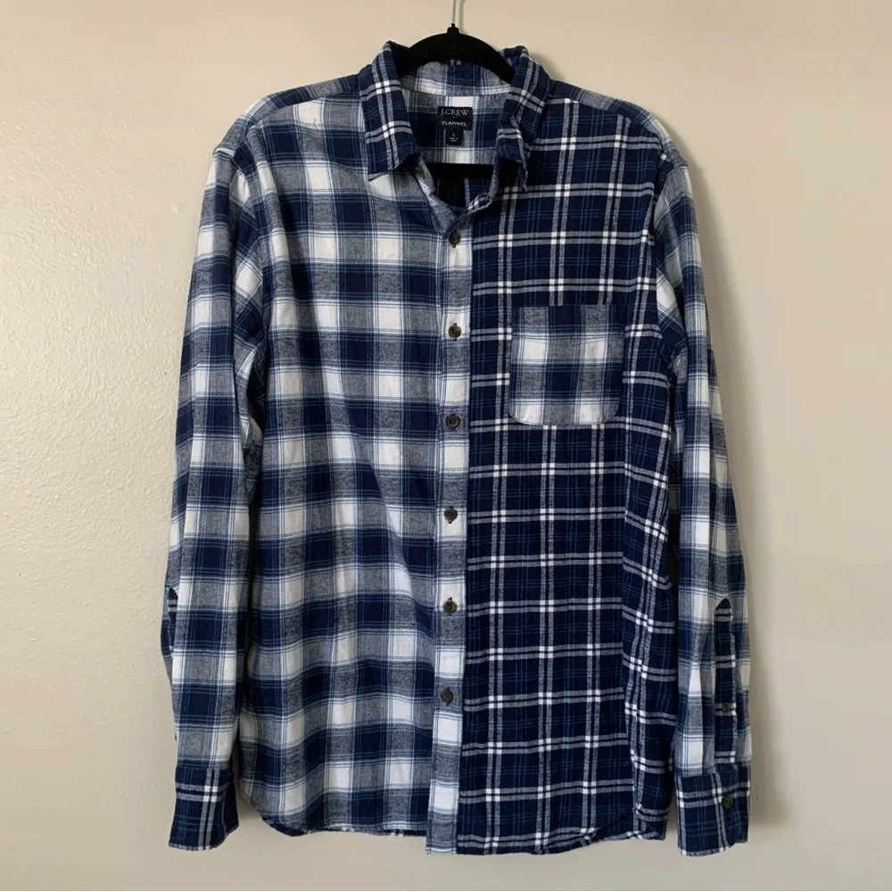 J Crew Blue Plaid Split Pattern Flannel Shirt